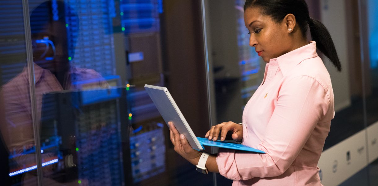 woman using computer
