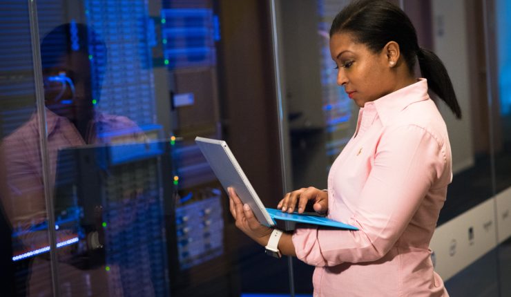 woman using computer