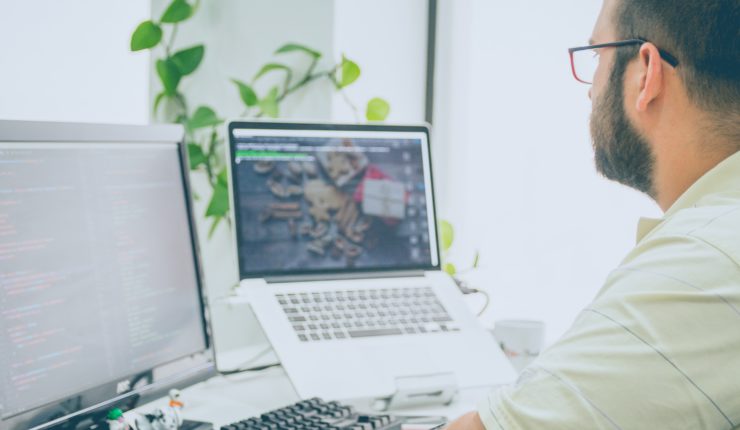 Man using multi cloud computing