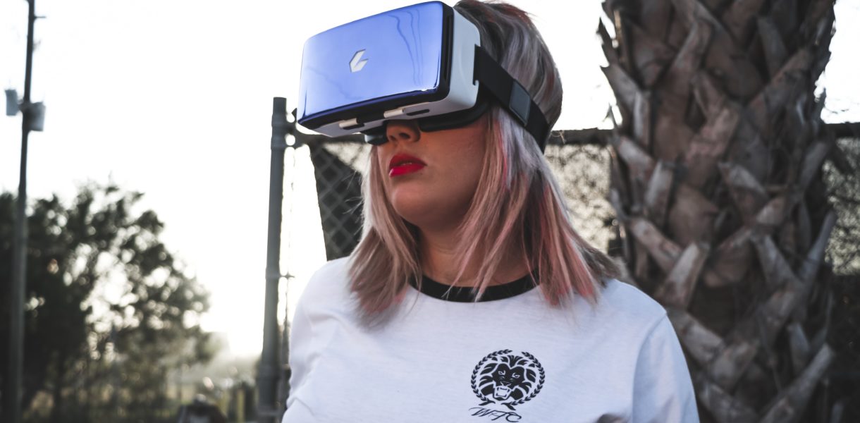 woman using VR set