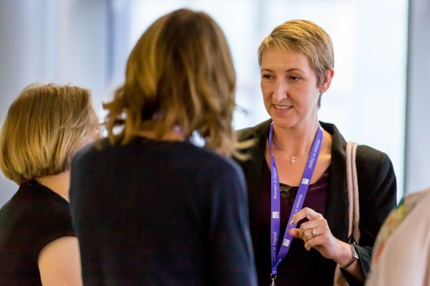 Cheryl Stephens talking to colleagues at last year's Women in Digital event