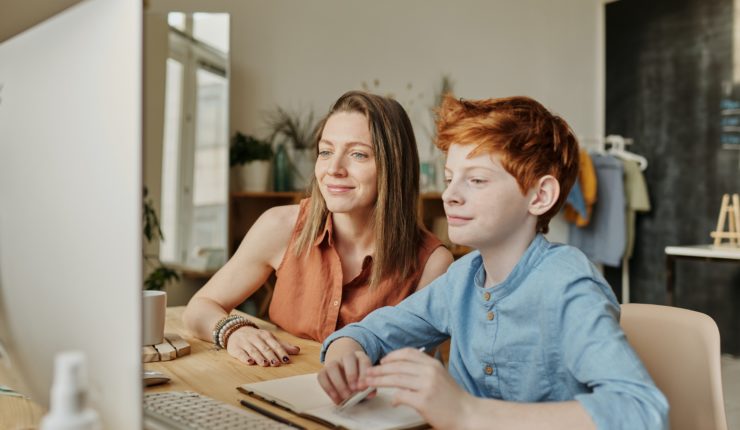 Mother and child using a computer
