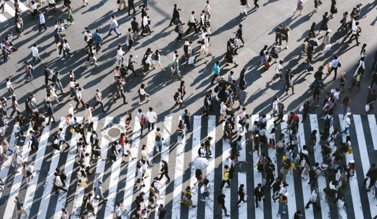 Birdseye view people on the street