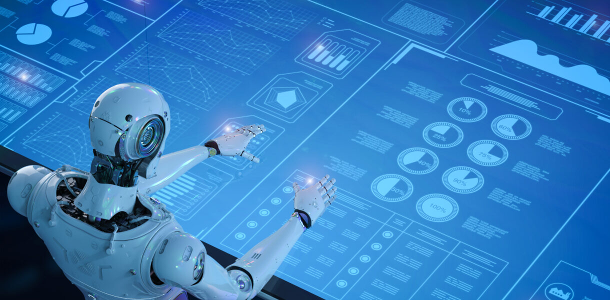 3d,Rendering,Humanoid,Robot,With,Digital,Graphic,Display
