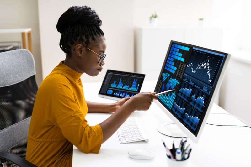 African,American,Business,Data,Analyst,Woman,Using,Computer