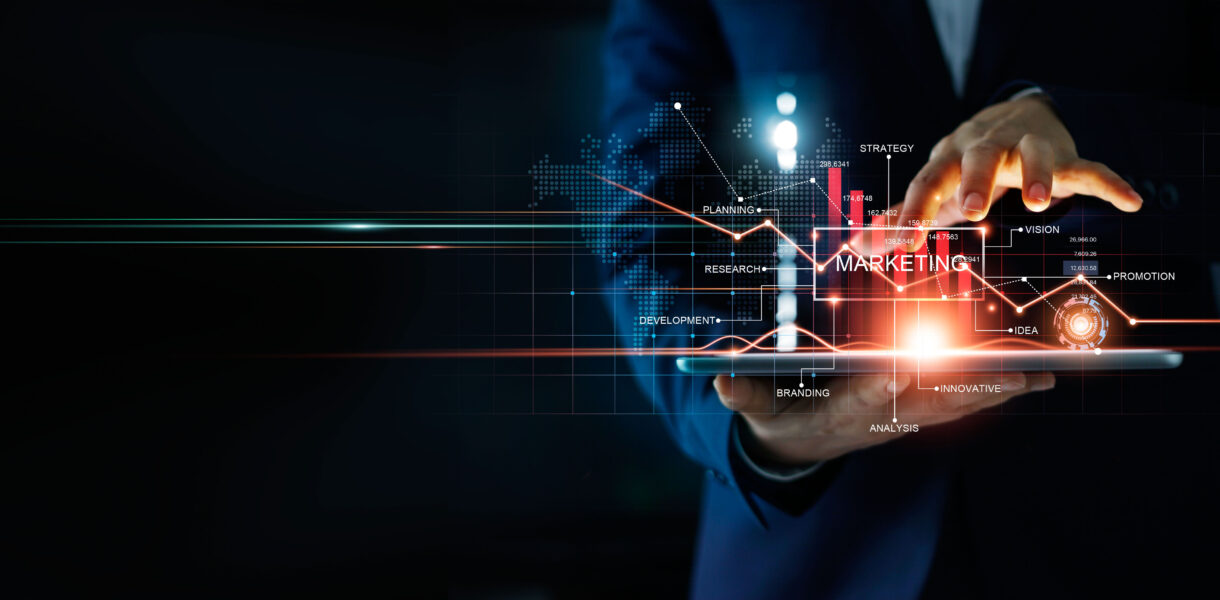 Man holding tablet about the marketing