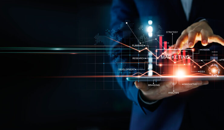 Man holding tablet about the marketing