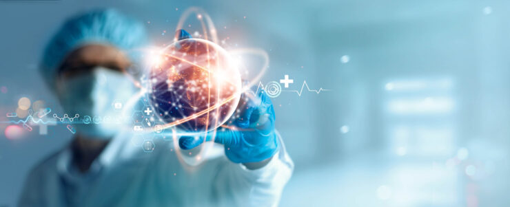 Doctor,Holding,Virtual,Globe,With,Healthcare,Network,Connection.,Science,And