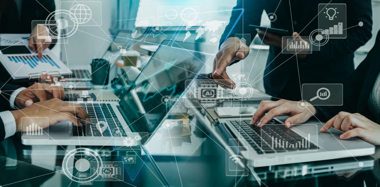 Business,Team,Working,With,Digital,Finance,Marketing,Chart,,Future,Technology