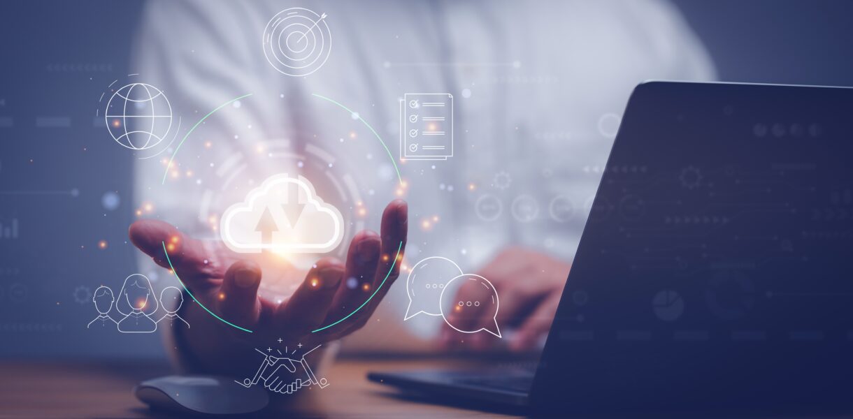 Man,Use,Laptop,With,Cloud,Computing,Diagram,Show,On,Hand.