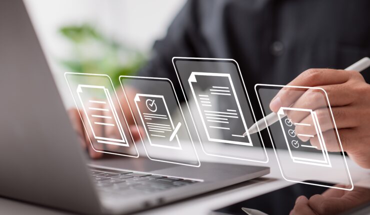 Paperless,Workplace,Idea,,E-signing,,Electronic,Signature,,Document,Management.,A,Businessman