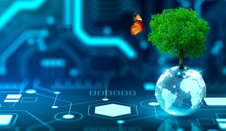 Tree,Growing,On,Crystal,Globe.,Digital,Convergence,And,And,Technology