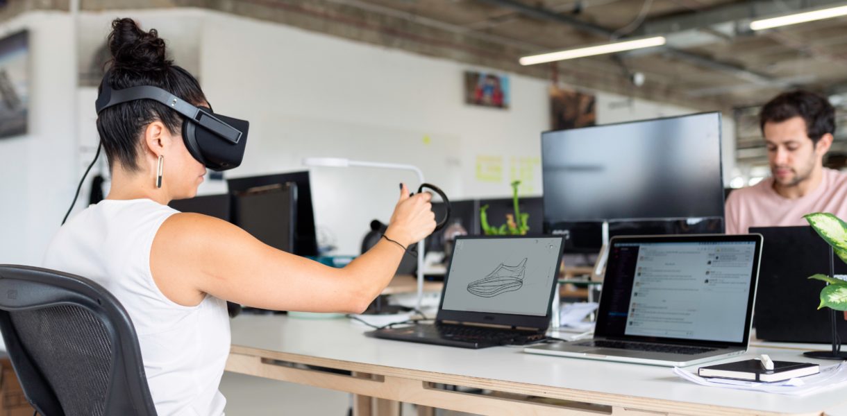 woman using VR headset