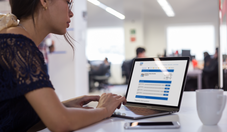 woman using computer